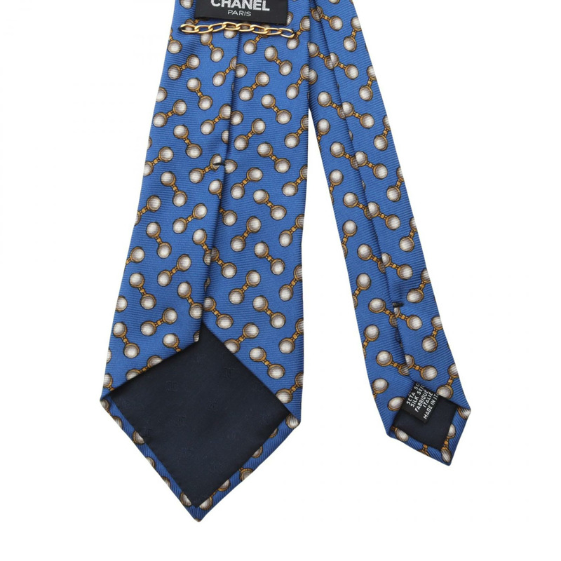 香奈兒領帶絲綢藍黃灰色二手男士 CC Coco-2