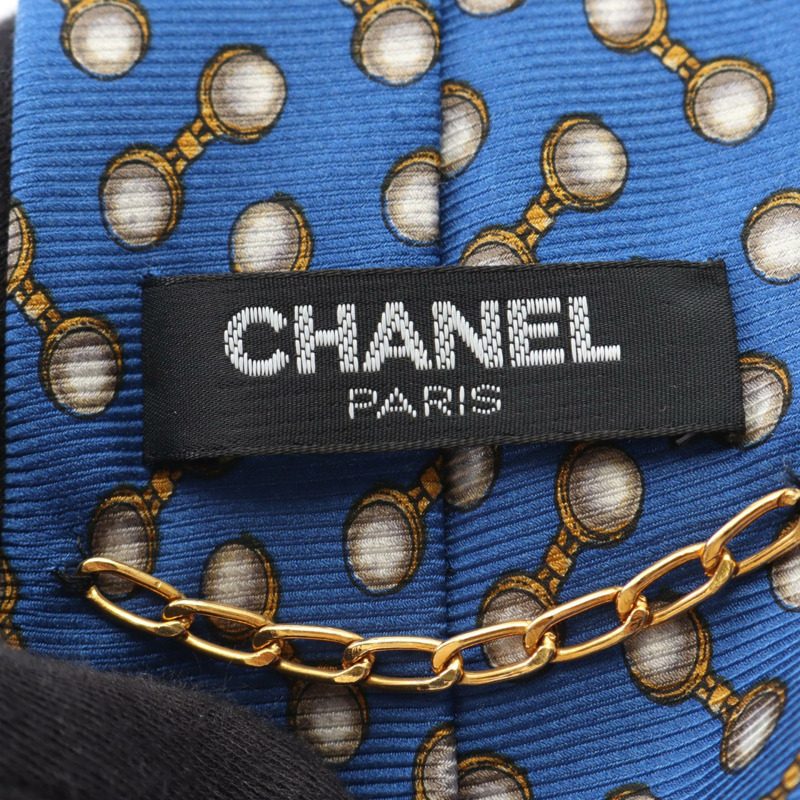 香奈兒領帶絲綢藍黃灰色二手男士 CC Coco-3