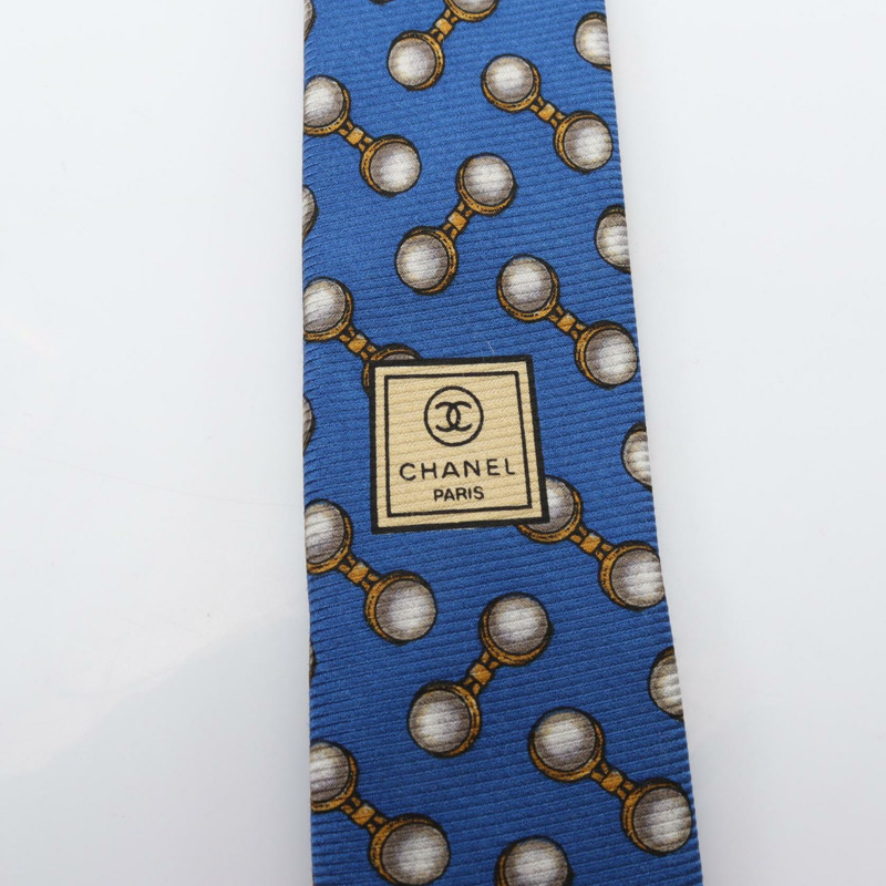 香奈兒領帶絲綢藍黃灰色二手男士 CC Coco-6