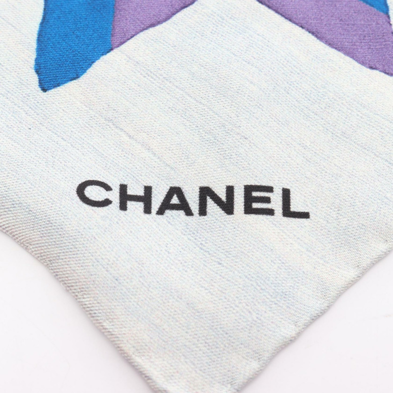 CHANEL COCO Mark 圍巾 絲綢 藍白紅 多色 二手 女款 CC-1