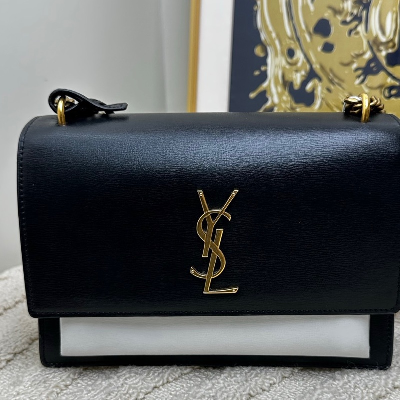 【近新閒置❤️】 YSL 金標Logo Sunset日落包 黑白熊貓拼色 鏈條包手提單肩包-0
