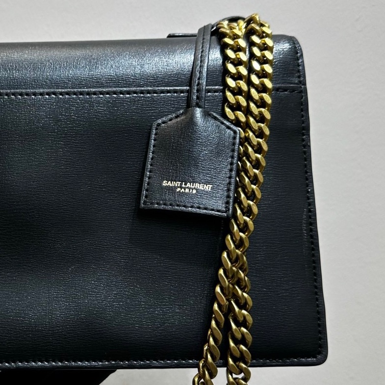 【近新閒置❤️】 YSL 金標Logo Sunset日落包 黑白熊貓拼色 鏈條包手提單肩包-2