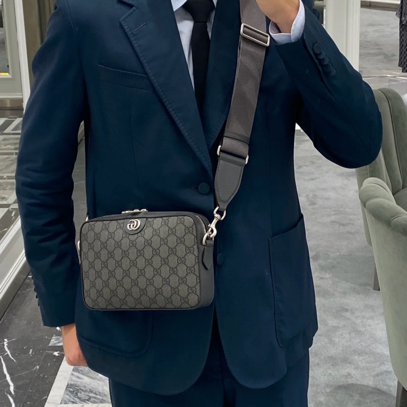 GUCCI  - 灰色LOGO PVC ophidia 帆布斜背包(中型)-2