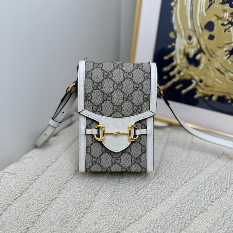 【近新閒置❤️】 Gucci Horsebit 1955 老花Logo 帆布拼皮 手機包 單肩斜挎包包-0