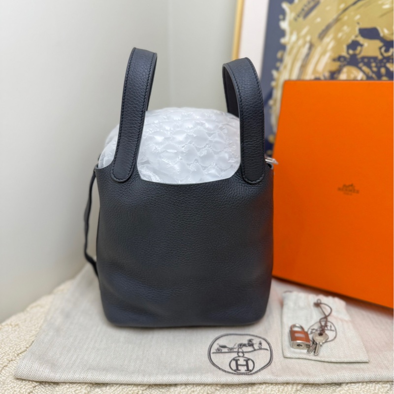 【全套❤️】Hermes 菜籃子picotin18 黑銀 D刻 TC皮 手袋-0