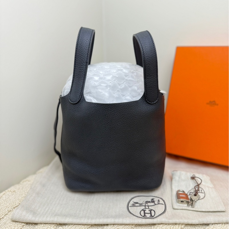 【全套❤️】Hermes 菜籃子picotin18 黑銀 D刻 TC皮 手袋-1