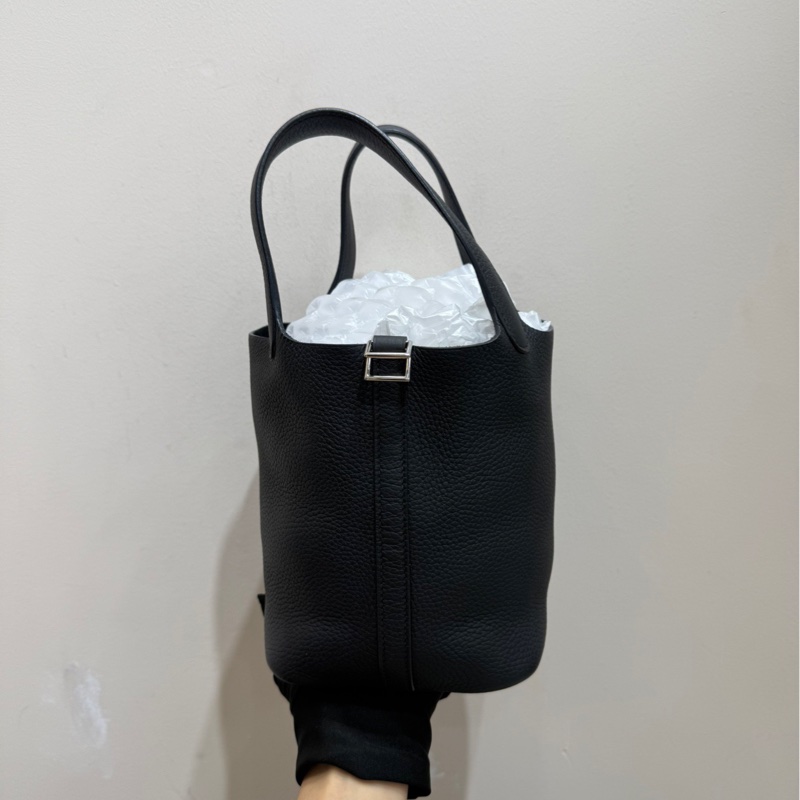 【全套❤️】Hermes 菜籃子picotin18 黑銀 D刻 TC皮 手袋-4