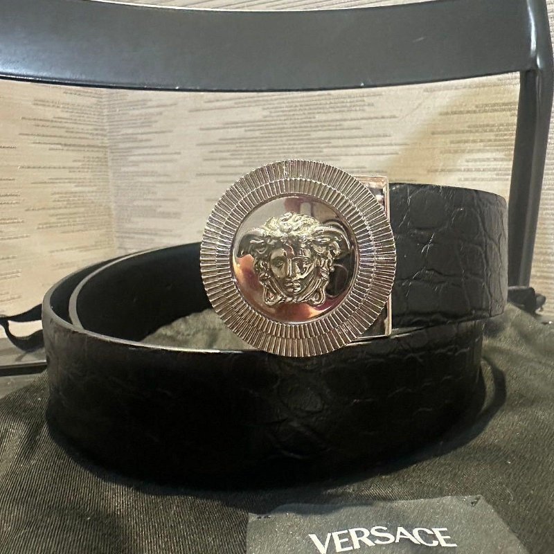 VERSACE 凡賽斯 女神頭 鱷魚紋 壓花 皮帶 雙面用 義大利製 寬4CM 原價24500-2
