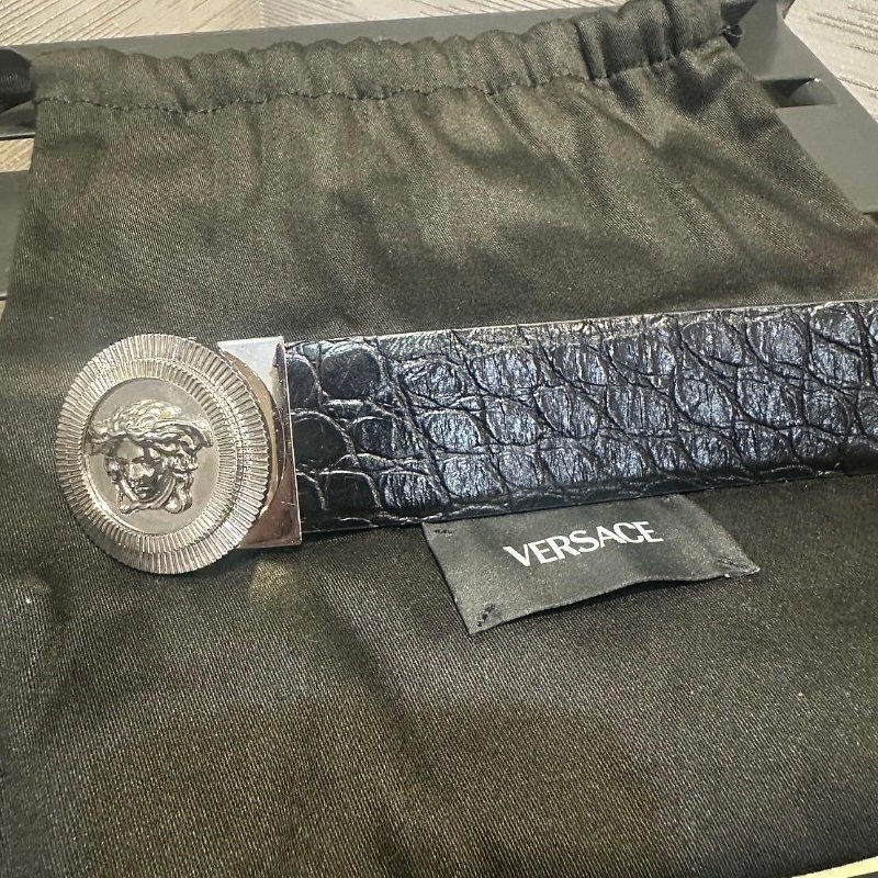 VERSACE 凡賽斯 女神頭 鱷魚紋 壓花 皮帶 雙面用 義大利製 寬4CM 原價24500-4
