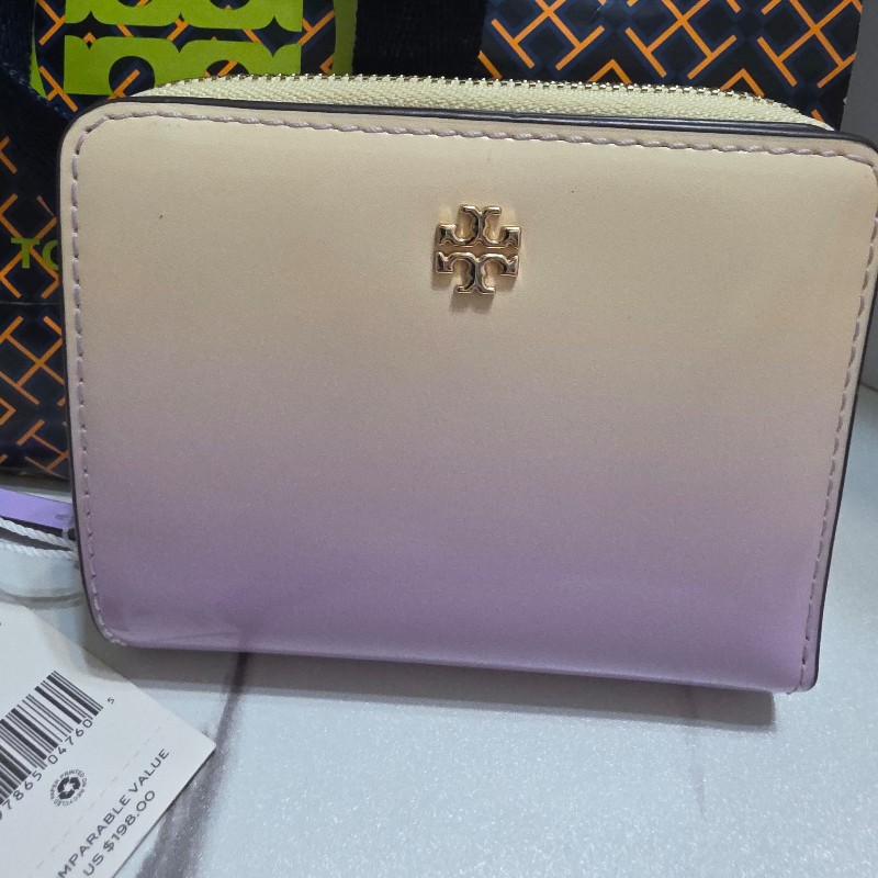Tory Burch 漸變雙層 漸層雙色 杏拼 紫色 短夾 錢包-0