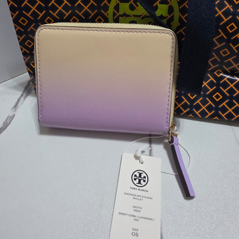Tory Burch 漸變雙層 漸層雙色 杏拼 紫色 短夾 錢包-3
