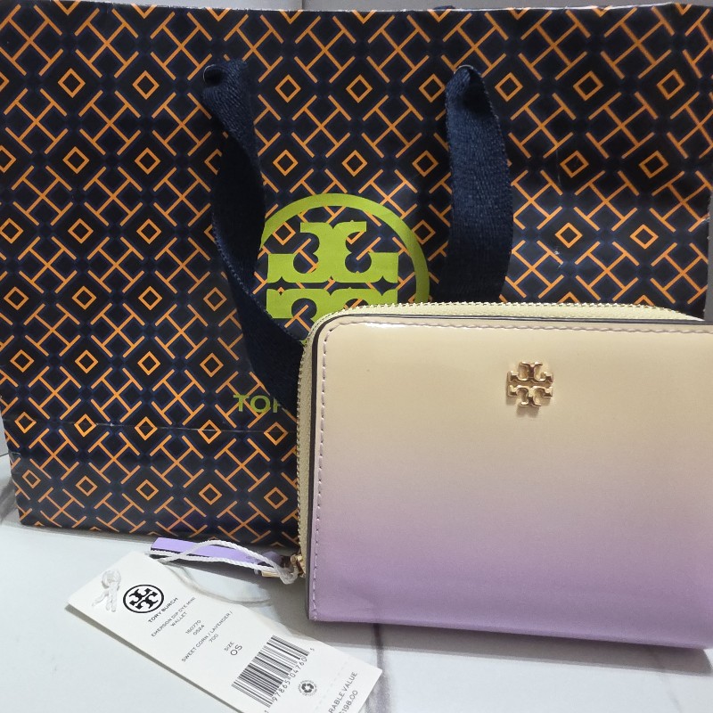 Tory Burch 漸變雙層 漸層雙色 杏拼 紫色 短夾 錢包-4