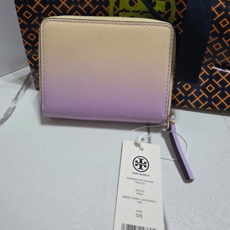 Tory Burch 漸變雙層 漸層雙色 杏拼 紫色 短夾 錢包-5
