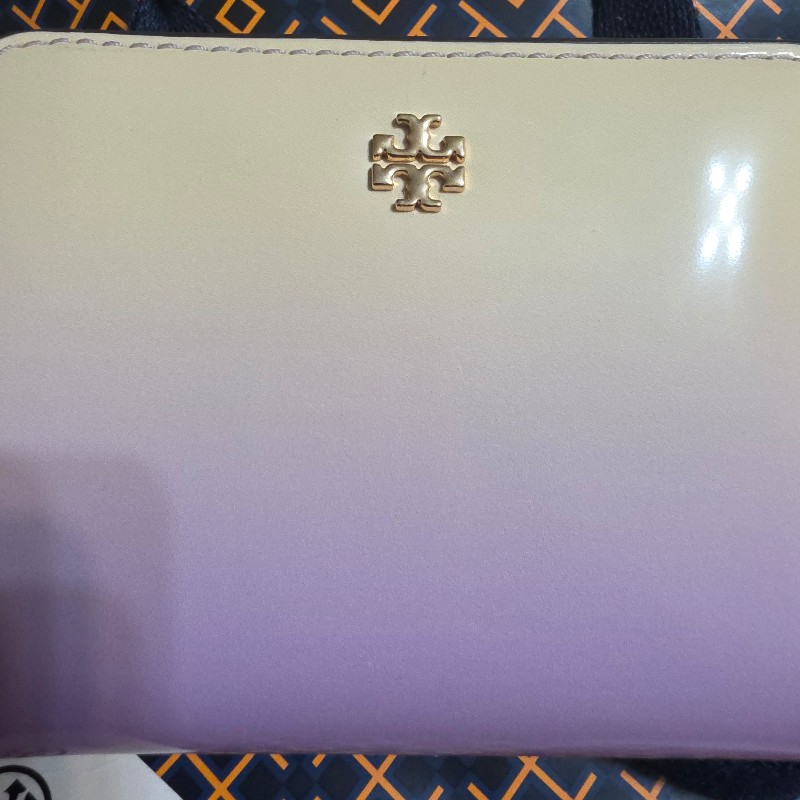 Tory Burch 漸變雙層 漸層雙色 杏拼 紫色 短夾 錢包-10