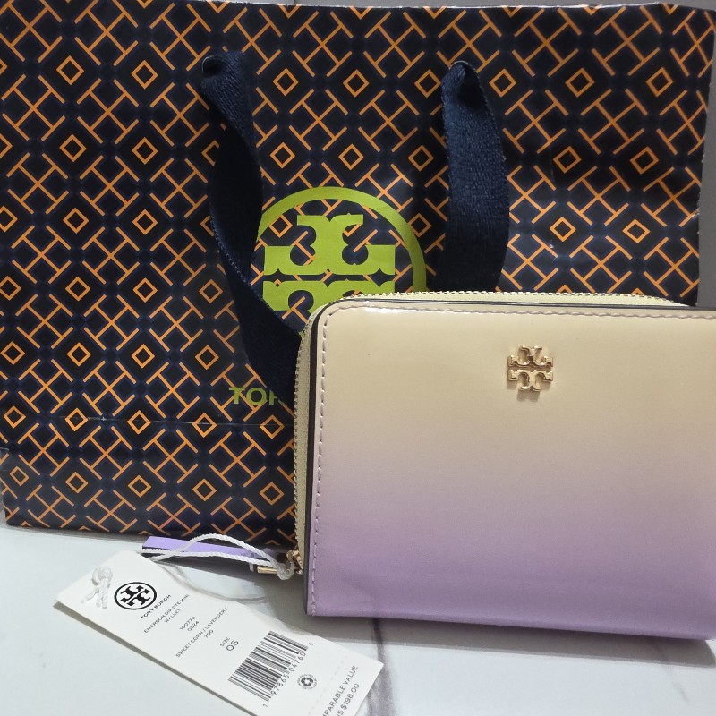 Tory Burch 漸變雙層 漸層雙色 杏拼 紫色 短夾 錢包-11