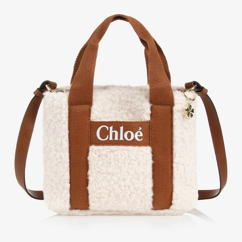 CHLOE 泰迪絨毛 手提 肩背包 焦糖 小 托特包 有背帶-3