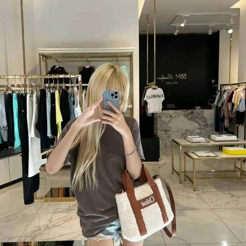 CHLOE 泰迪絨毛 手提 肩背包 焦糖 小 托特包 有背帶-5