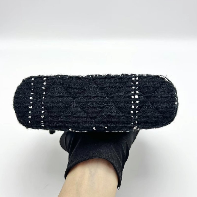 CHANEL 24K黑白格紋毛呢貝殼鏈條包 15.5*12*5 全新閒置配件盒子塵袋-5