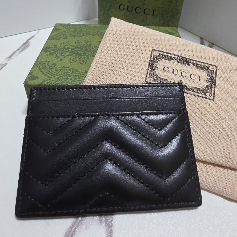 GUCCI 經典GG Marmont LOGO牛皮萬用卡夾 黑色金扣-4