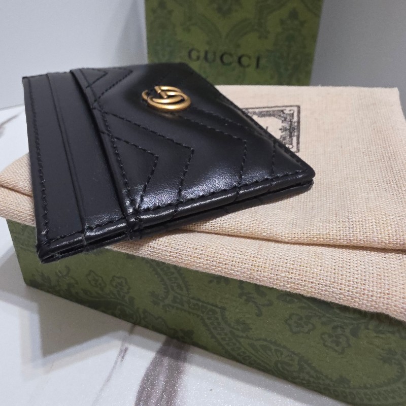 GUCCI 經典GG Marmont LOGO牛皮萬用卡夾 黑色金扣-12