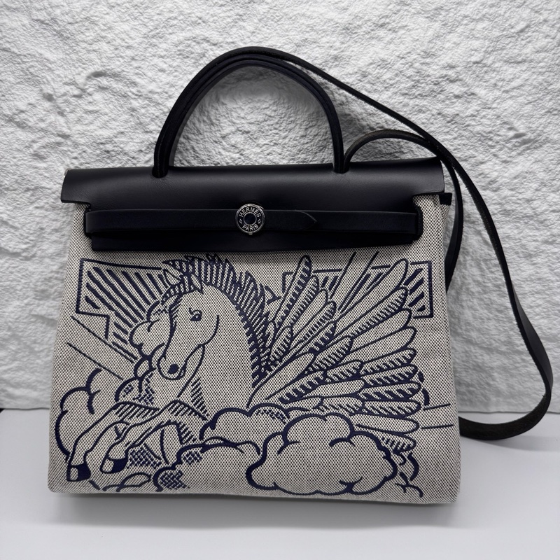 Hermes herbag 飛馬 帆布拼皮 Y刻 (缺少鎖 鑰匙 皮牌)-0