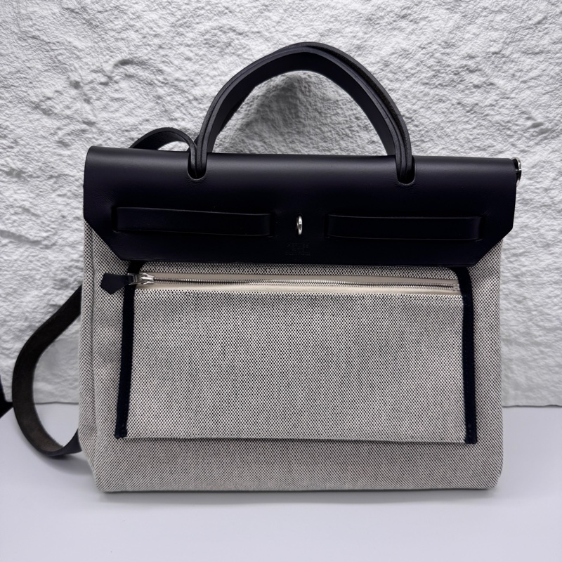 Hermes herbag 飛馬 帆布拼皮 Y刻 (缺少鎖 鑰匙 皮牌)-1