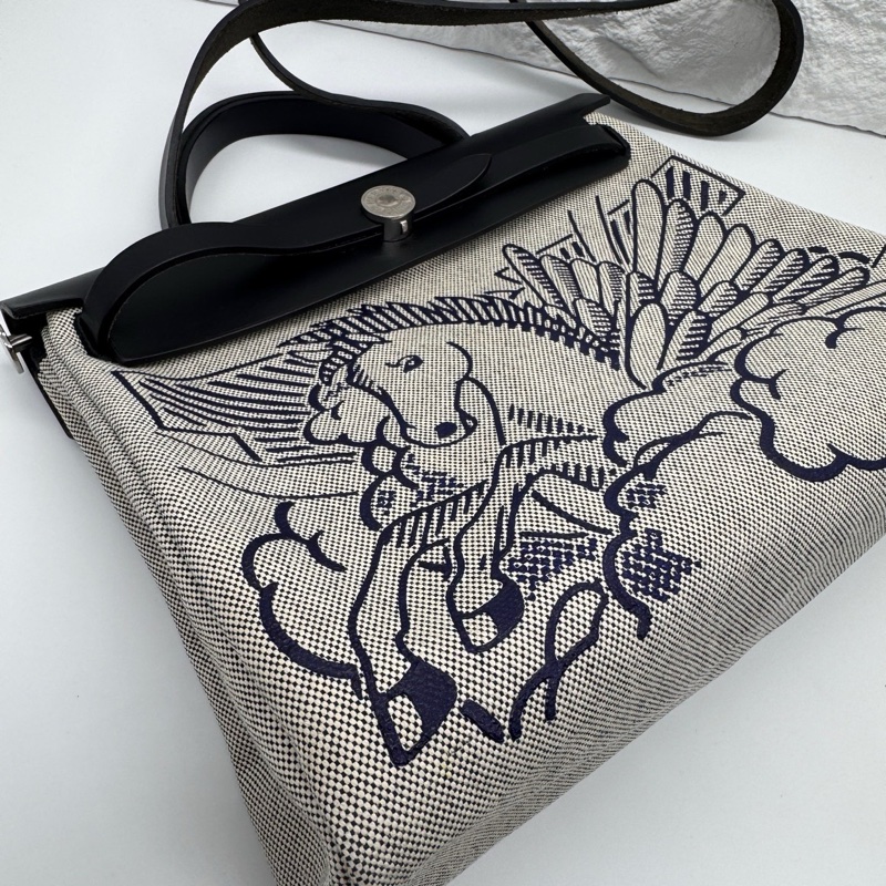 Hermes herbag 飛馬 帆布拼皮 Y刻 (缺少鎖 鑰匙 皮牌)-3