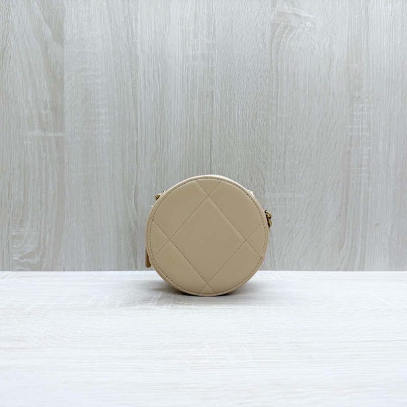 CHANEL奶茶色金釦羊皮19圓餅包AP0945-1