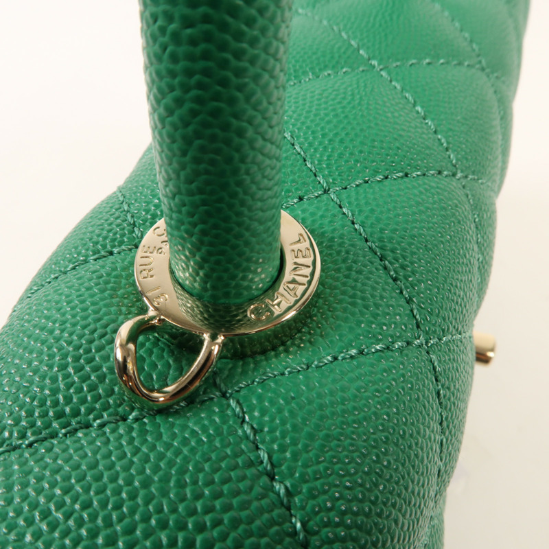 CHANEL 牛皮皮革Coco Handle Small金扣手挽肩背兩用袋-10