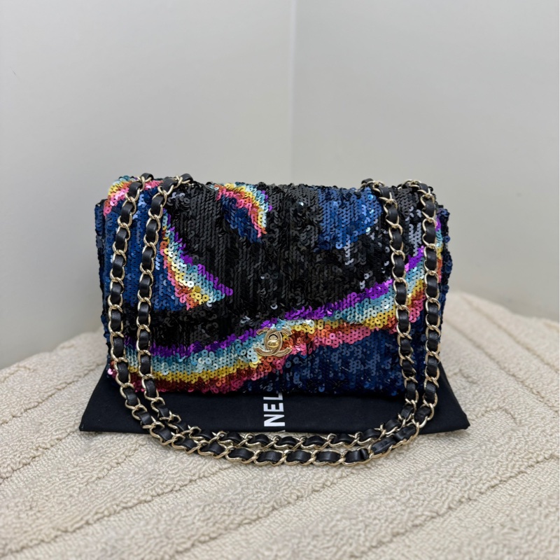 【近新閒置❤️】 Chanel CF中號高級手工坊限量款復古彩色多色亮片單肩斜挎包-1