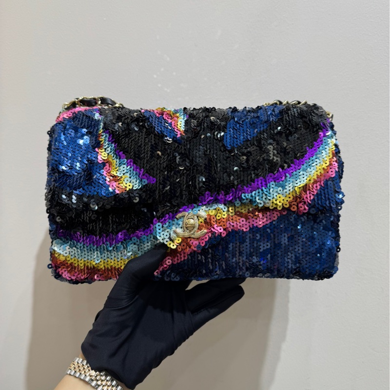【近新閒置❤️】 Chanel CF中號高級手工坊限量款復古彩色多色亮片單肩斜挎包-2