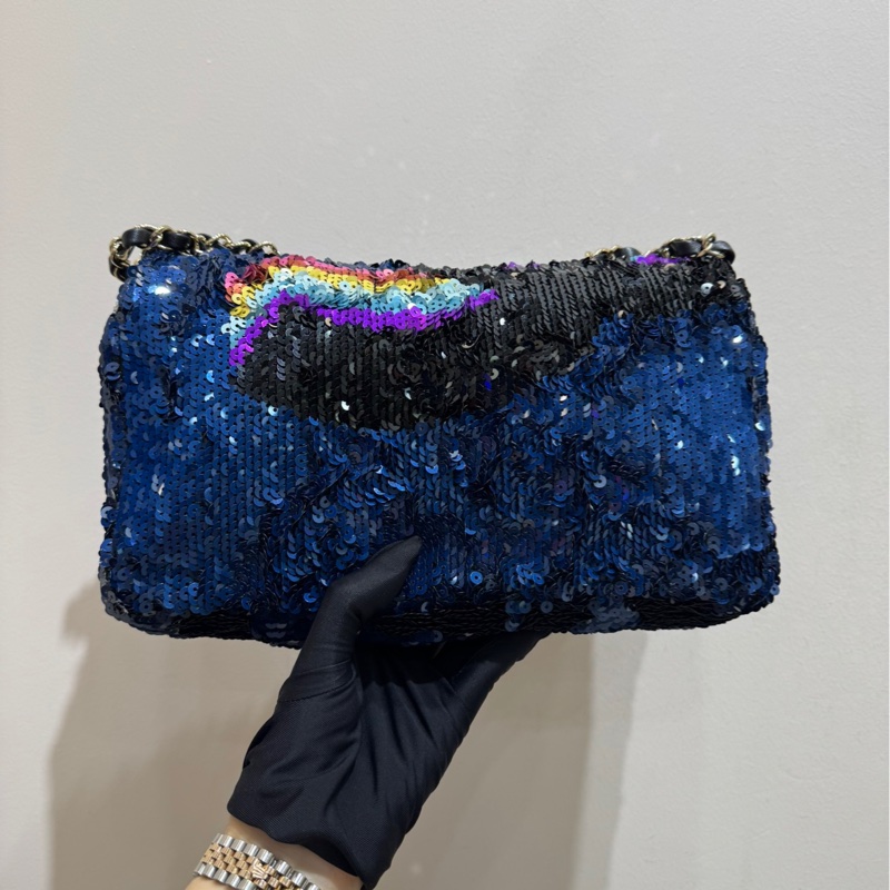 【近新閒置❤️】 Chanel CF中號高級手工坊限量款復古彩色多色亮片單肩斜挎包-3