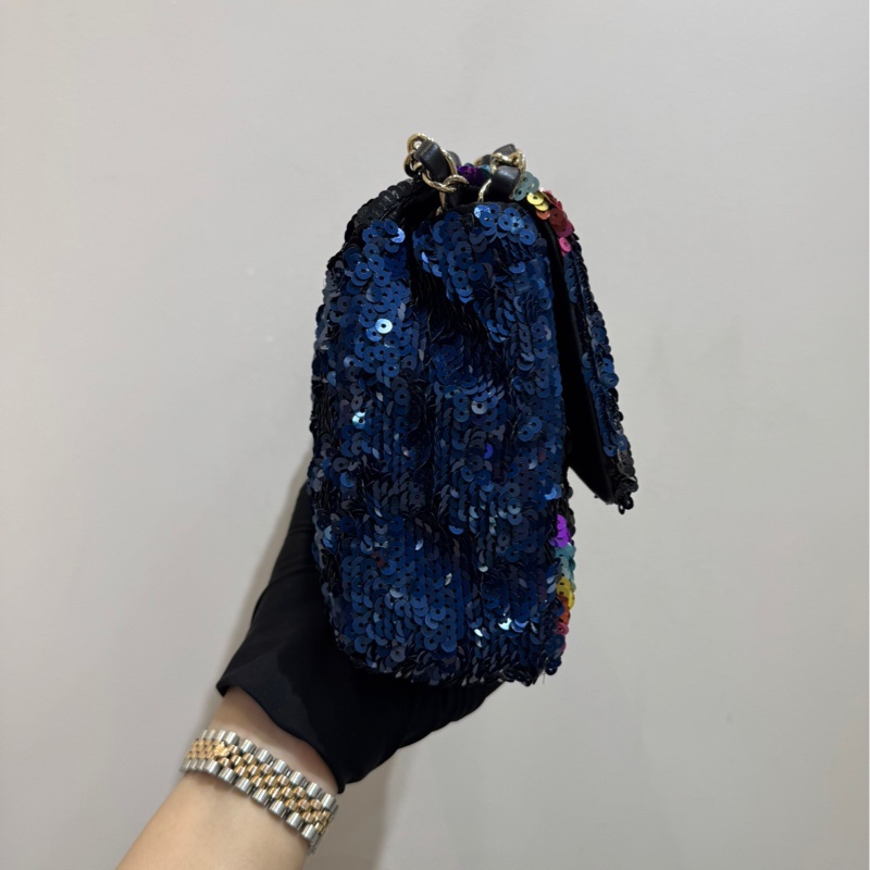 【近新閒置❤️】 Chanel CF中號高級手工坊限量款復古彩色多色亮片單肩斜挎包-4