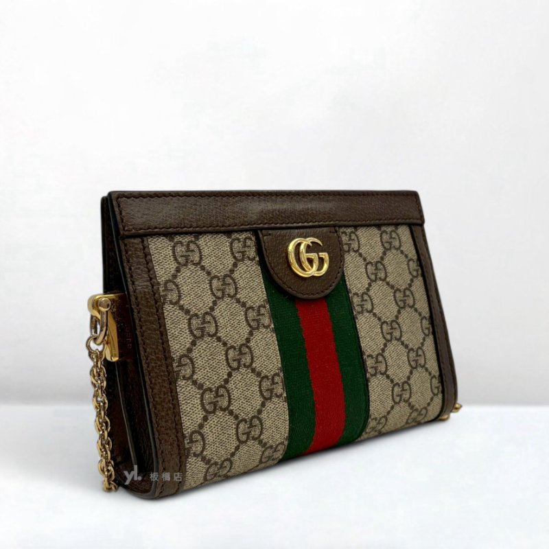 Gucci Ophidia mini老花拼棕牛皮磁吸金鍊側背包602676-3