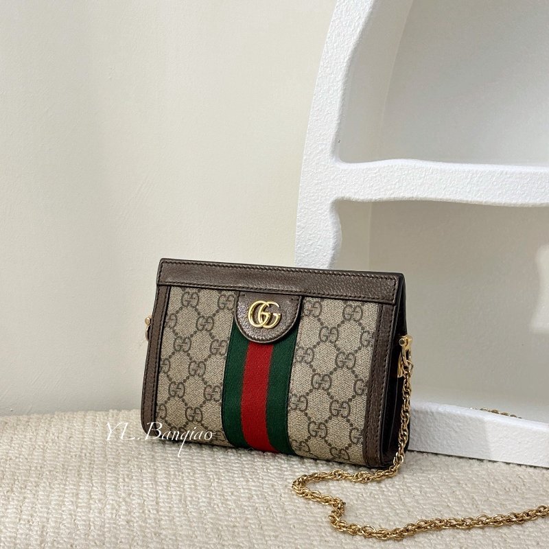 Gucci Ophidia mini老花拼棕牛皮磁吸金鍊側背包602676-0