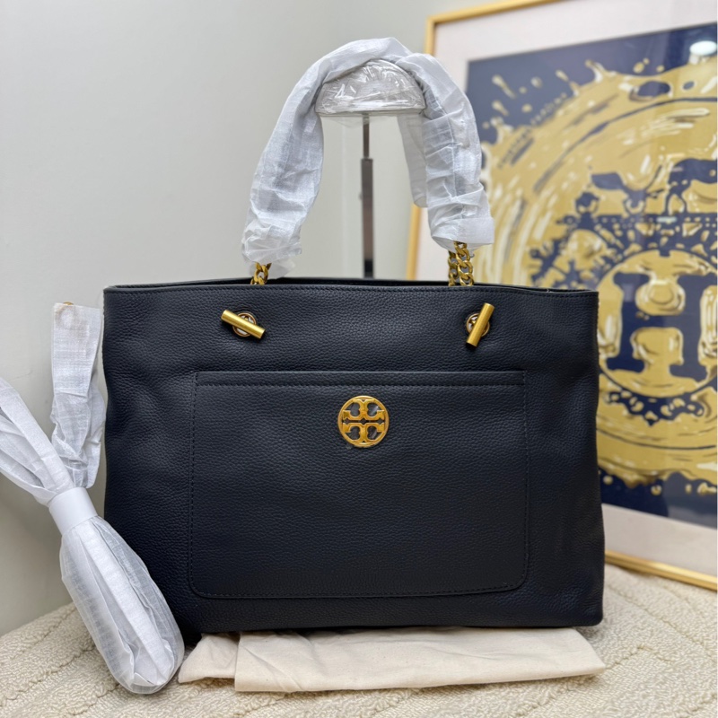 【閒置未使用❤️】TORY BURCH 黑色金扣牛皮托特包-0