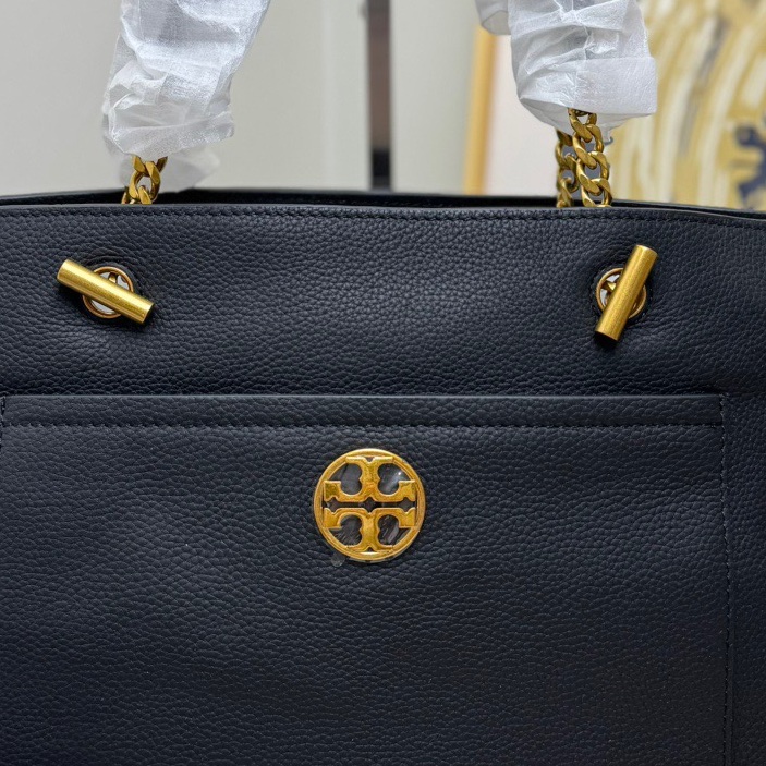 【閒置未使用❤️】TORY BURCH 黑色金扣牛皮托特包-3