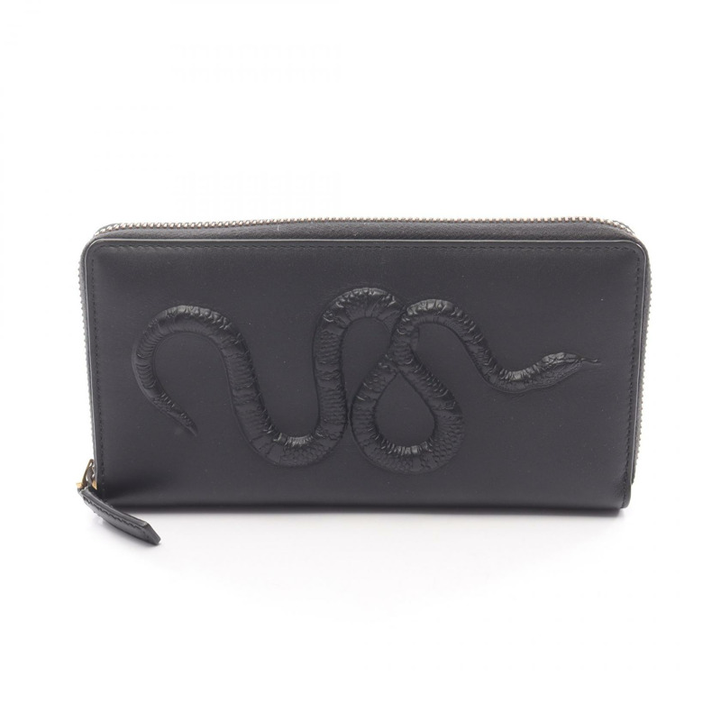 GUCCI 蛇紋拉鍊長皮夾 451182 黑色真皮男士二手-0