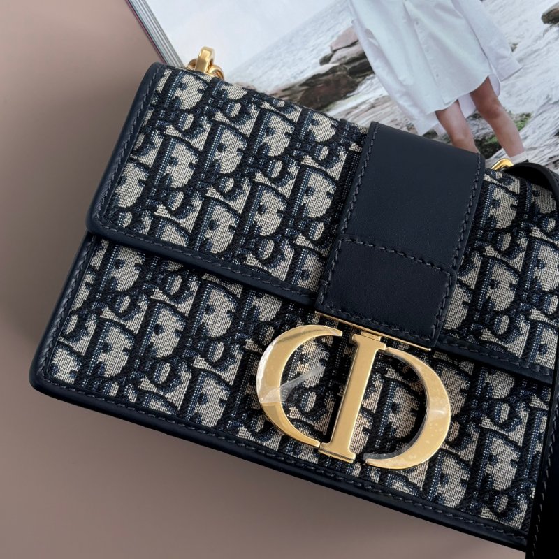 ::Christian Dior:: 藍色 Dior Oblique 緹花 30 Montaigne 蒙田30鏈帶包-2