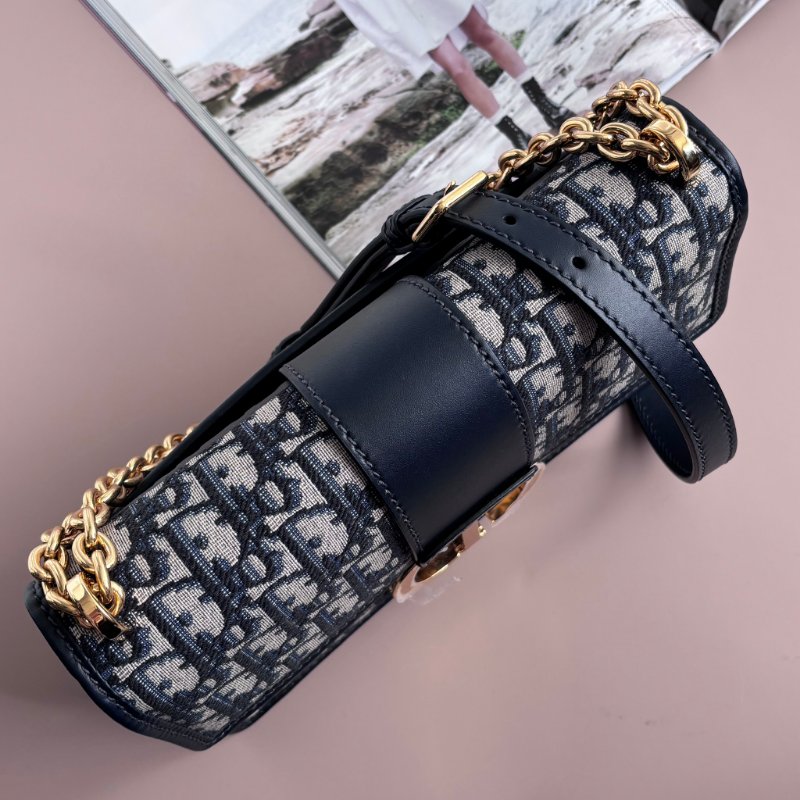 ::Christian Dior:: 藍色 Dior Oblique 緹花 30 Montaigne 蒙田30鏈帶包-3