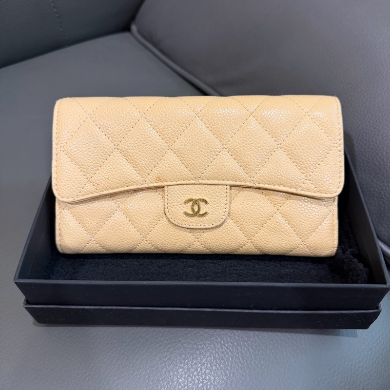 Chanel 荔枝牛皮 三折長夾-0