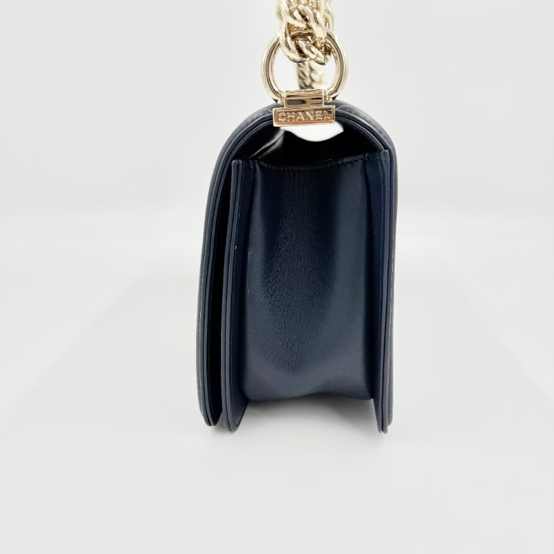 CHANEL - 深藍色羊皮金釦BOY25cm-5