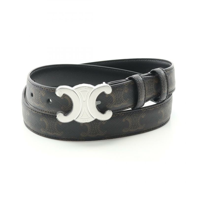 CELINE 中號 Triomphe 腰帶 45AKA2ACO38SI80 皮革 PVC 黑色棕色 全新 女士 80-0