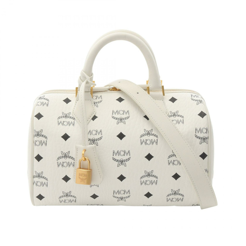 MCM Visetos 2Way 肩背包 手袋 旅行包 帆布 皮革 白色 二手 女款-0
