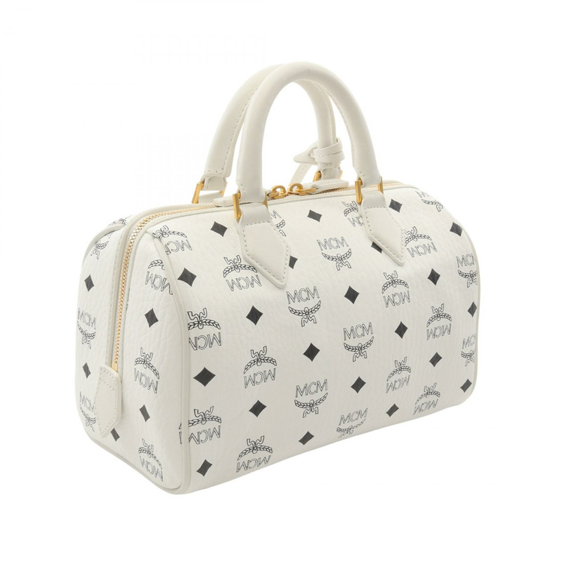 MCM Visetos 2Way 肩背包 手袋 旅行包 帆布 皮革 白色 二手 女款-1