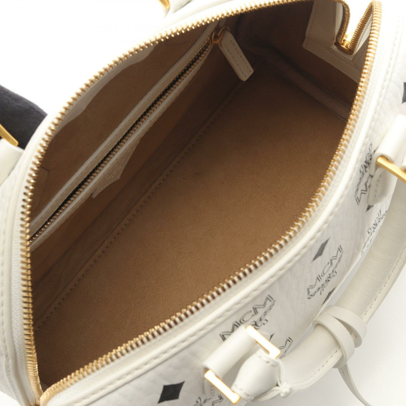 MCM Visetos 2Way 肩背包 手袋 旅行包 帆布 皮革 白色 二手 女款-2