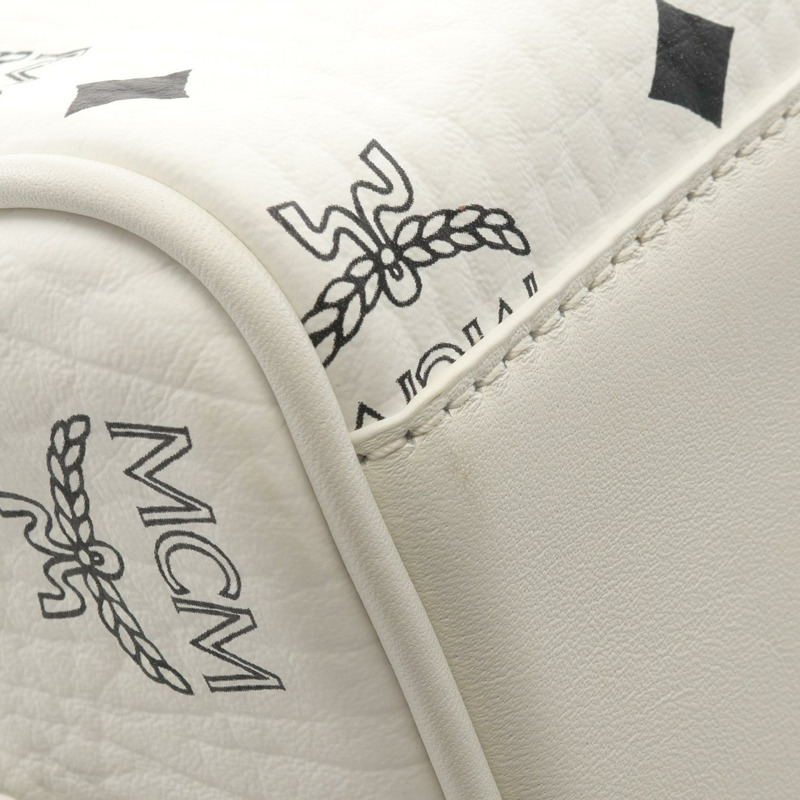 MCM Visetos 2Way 肩背包 手袋 旅行包 帆布 皮革 白色 二手 女款-4