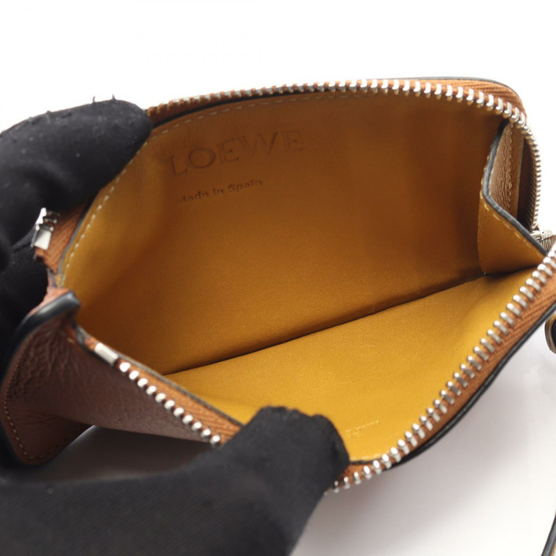 LOEWE anagram fragment case 零錢包 皮革 棕色 二手 女士-2