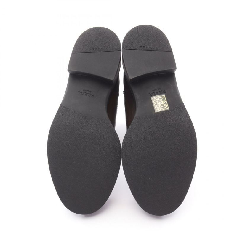 PRADA 切爾西短靴鞋皮革棕色三角形標誌二手女款 #38-3