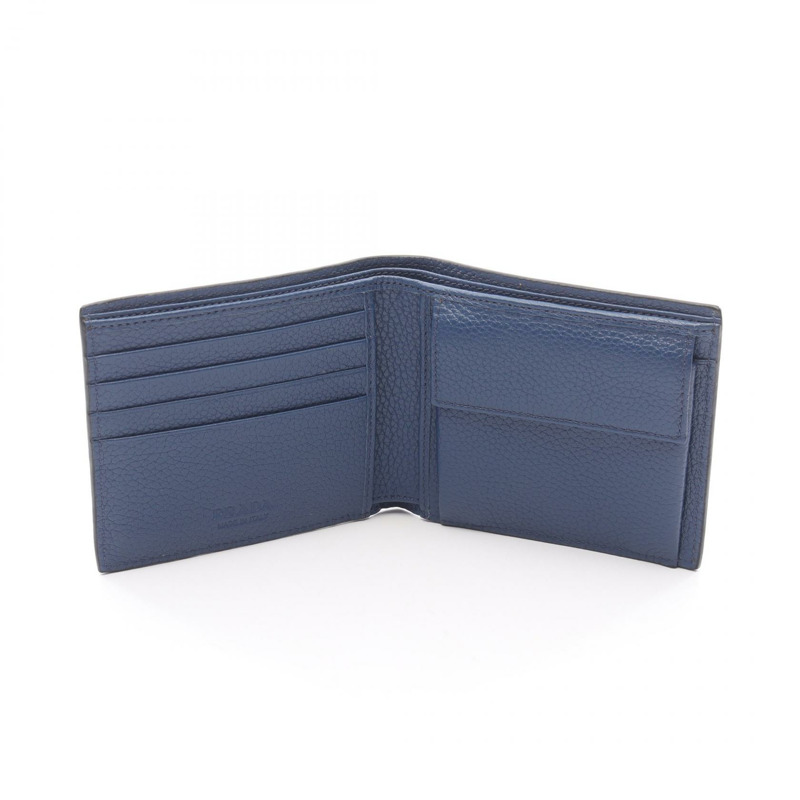 PRADA TORO 雙折皮夾 皮夾 2MO738 皮革 黑色 藍色 二手 男式-2